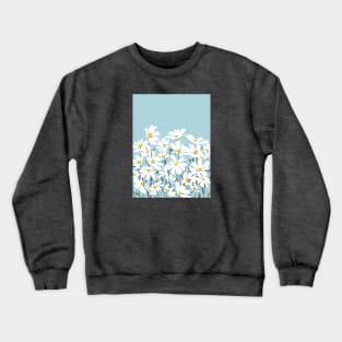 Les Fleurs de Paris - White Cosmos Flowers on Blue Crewneck Sweatshirt